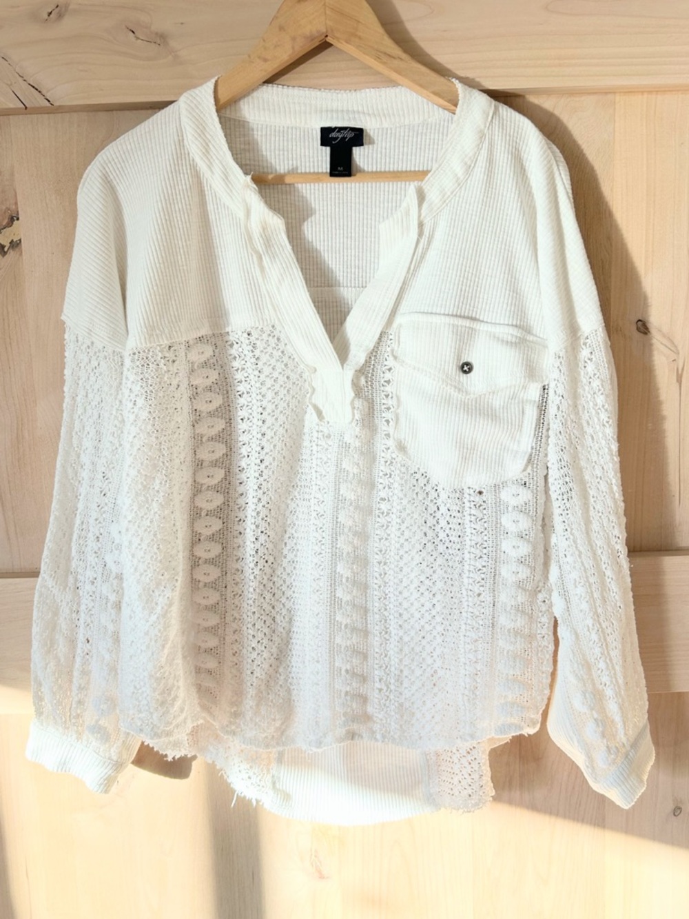 Hale Bob White Crochet Detail Long Sleeve Top
